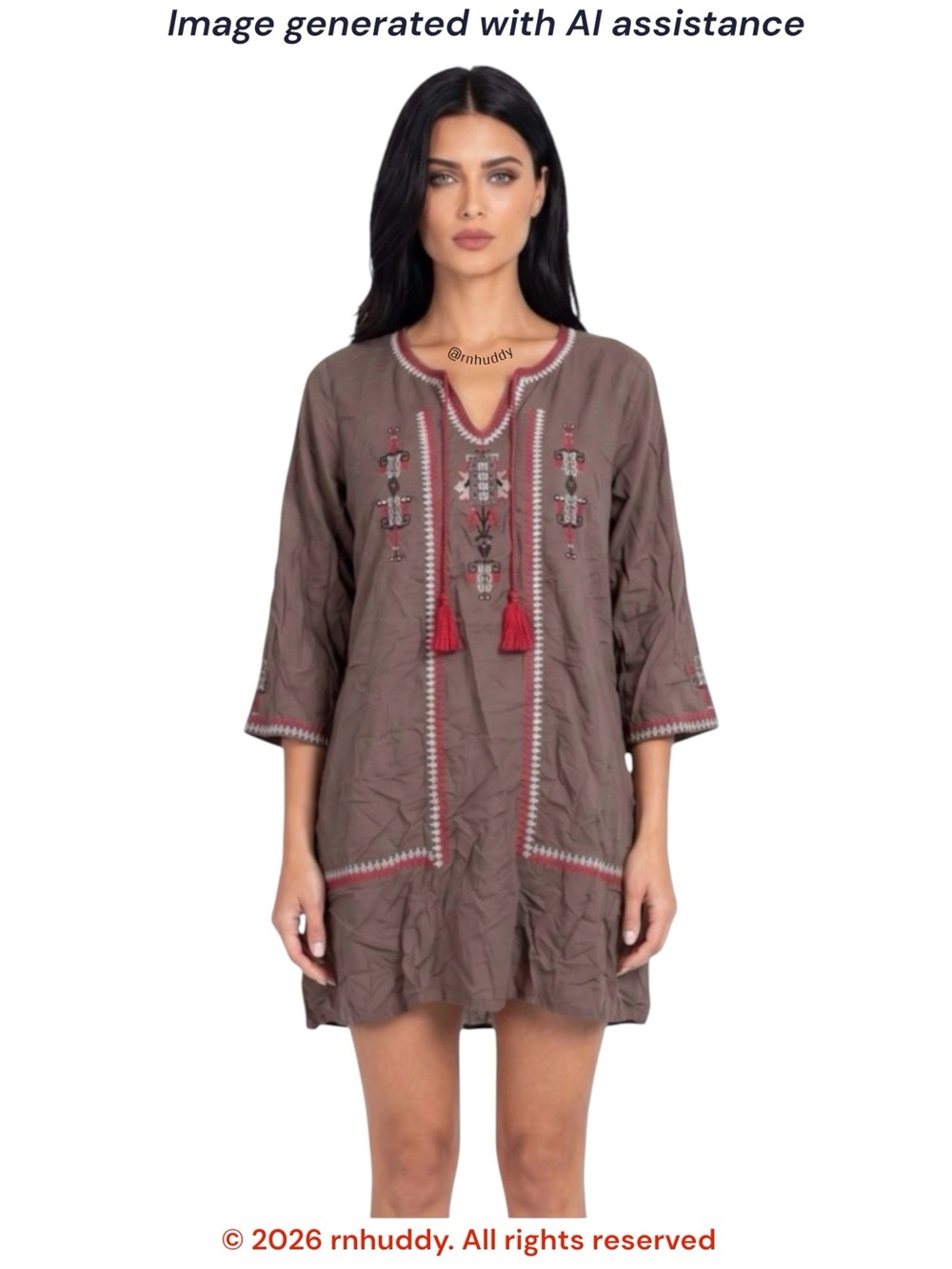 NWT Velzera 2X brown embroidered tunic mini dress